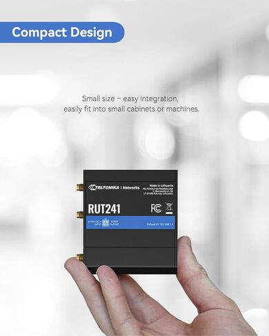 Teltonika RUT241098000 (الإصدار الأمريكي) جهاز التوجيه الخلوي 4G LTE الصناعي، جهاز توجيه 4G LTE Wi-Fi، تجاوز الفشل التلقائي، VPN متقدم، معتمد من Verizon/AT&T/T-Mobile in Kuwait