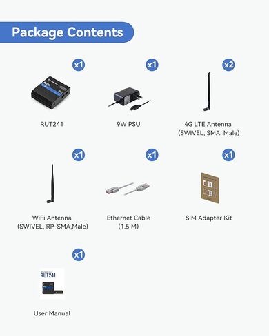 Teltonika RUT241098000 (الإصدار الأمريكي) جهاز التوجيه الخلوي 4G LTE الصناعي، جهاز توجيه 4G LTE Wi-Fi، تجاوز الفشل التلقائي، VPN متقدم، معتمد من Verizon/AT&T/T-Mobile in Kuwait