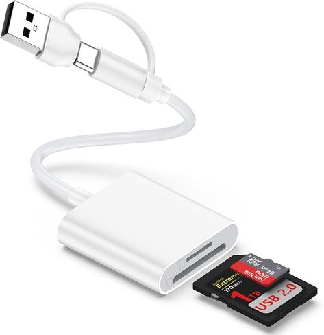 USB to USB C SD Card Adapter for iPhone 17 Pro/16/15 Pro Max,2 in 1 USB C to SD/TF Memroy Camera Card Reader Adapter for Samsung Galaxy S25 Ultra/S24/S23/S22/S21/iPad Pro/MacBook Pro/Air/Computer/PC in Saudi Arabia