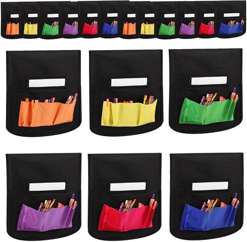 18 Pcs Student Chair Pockets 19 x 15 Inch Classroom Chair Bag Seat Storage with Name Tag, Back Sacks with 6 Pockets for Classroom, School, Home, Group Team Organizers(Simple Color) in Saudi Arabia