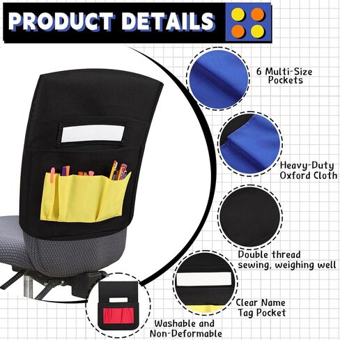 18 Pcs Student Chair Pockets 19 x 15 Inch Classroom Chair Bag Seat Storage with Name Tag, Back Sacks with 6 Pockets for Classroom, School, Home, Group Team Organizers(Simple Color) in Saudi Arabia