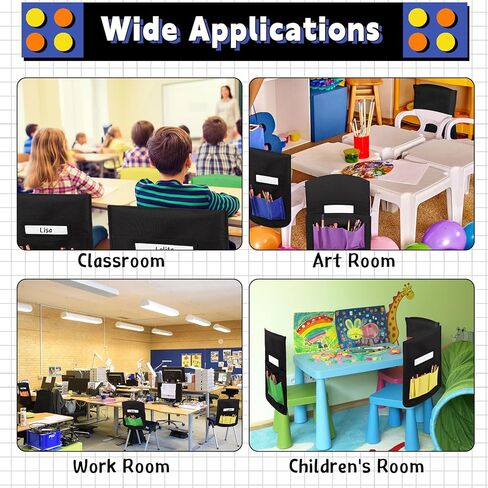 18 Pcs Student Chair Pockets 19 x 15 Inch Classroom Chair Bag Seat Storage with Name Tag, Back Sacks with 6 Pockets for Classroom, School, Home, Group Team Organizers(Simple Color) in Saudi Arabia