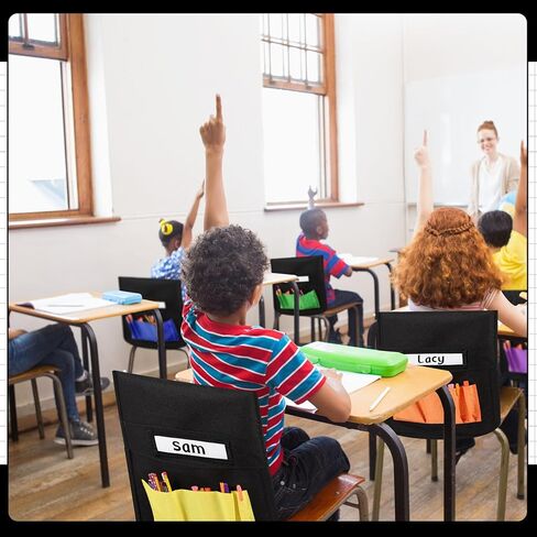 18 Pcs Student Chair Pockets 19 x 15 Inch Classroom Chair Bag Seat Storage with Name Tag, Back Sacks with 6 Pockets for Classroom, School, Home, Group Team Organizers(Simple Color) in Saudi Arabia