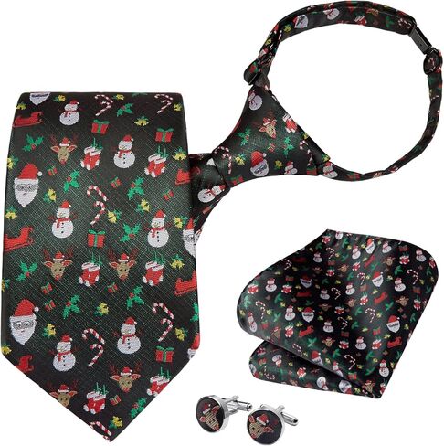 HISDERN Christmas Ties for Men Pre-tied Mens Holiday Silk Tie and Pocket Square Cufflinks Set Xmas Festive Funny Necktie in Saudi Arabia