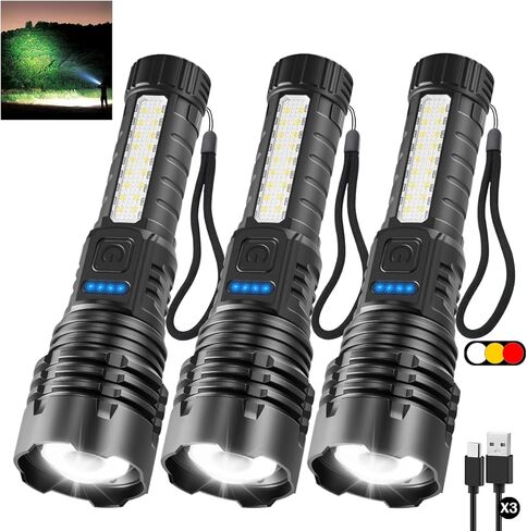 3Pack Rechargeable Flashlights, 7Mode Flashlights High Lumens, Super Bright LED Flashlight, Adjustable Tactical Flash Light, High Powered Flash Light, Handheld Flashlight for Home Emergency Camping in Saudi Arabia