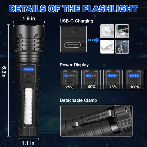 3Pack Rechargeable Flashlights, 7Mode Flashlights High Lumens, Super Bright LED Flashlight, Adjustable Tactical Flash Light, High Powered Flash Light, Handheld Flashlight for Home Emergency Camping in Saudi Arabia