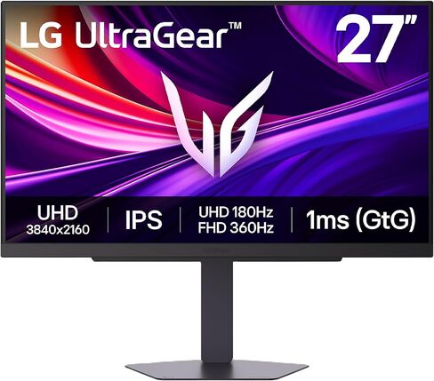 LG 27G810A-B شاشة ألعاب Ultragear 4K UHD (3840 x 2160) IPS مقاس 27 بوصة، وضع مزدوج UHD 180 هرتز أو FHD 360 هرتز، 1 مللي ثانية، NVIDIA G-Sync، AMD FreeSync Premium، VESA DisplayHDR 400، HDMI 2.1، أسود in Kuwait