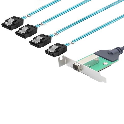 Mini SAS HD SFF-8644 أنثى مع مزلاج إلى 4X كابل SATA 7Pin، كابل بيانات القرص الصلب للخادم عالي السرعة 12 جيجابت في الثانية - متوافق مع وحدة تحكم RAID، محطة العمل، توسيع التخزين (0.5 متر/19.68 بوصة) in Saudi Arabia