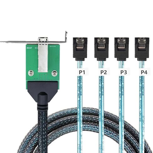 Mini SAS HD SFF-8644 أنثى مع مزلاج إلى 4X كابل SATA 7Pin، كابل بيانات القرص الصلب للخادم عالي السرعة 12 جيجابت في الثانية - متوافق مع وحدة تحكم RAID، محطة العمل، توسيع التخزين (0.5 متر/19.68 بوصة) in Saudi Arabia
