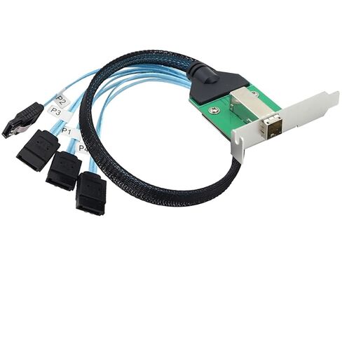 Mini SAS HD SFF-8644 أنثى مع مزلاج إلى 4X كابل SATA 7Pin، كابل بيانات القرص الصلب للخادم عالي السرعة 12 جيجابت في الثانية - متوافق مع وحدة تحكم RAID، محطة العمل، توسيع التخزين (0.5 متر/19.68 بوصة) in Saudi Arabia