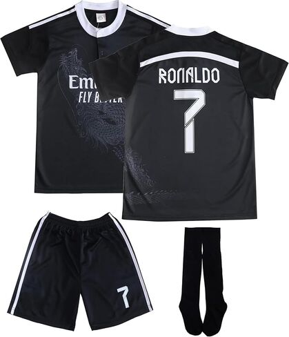 LeenBD No #7 Madrid Black Dragoon Special Edition للأطفال طقم جيرسي لكرة القدم مجموعة جوارب قصيرة مقاسات الشباب (أسود، 28.) in Kuwait