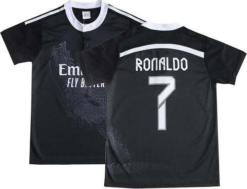 LeenBD No #7 Madrid Black Dragoon Special Edition للأطفال طقم جيرسي لكرة القدم مجموعة جوارب قصيرة مقاسات الشباب (أسود، 28.) in Kuwait