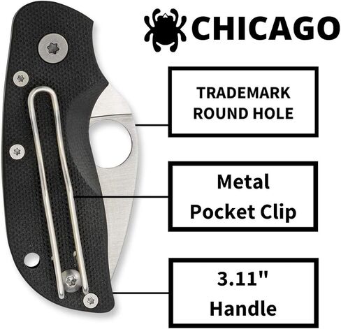 سكين Spyderco Chicago ذو القيمة مع 2 بوصة CTS BD1N من الفولاذ المقاوم للصدأ ومقبض G-10 أسود متين - PlainEdge - C130GP in Kuwait
