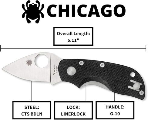سكين Spyderco Chicago ذو القيمة مع 2 بوصة CTS BD1N من الفولاذ المقاوم للصدأ ومقبض G-10 أسود متين - PlainEdge - C130GP in Kuwait