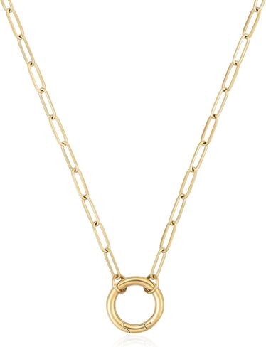 14K Gold Plated Open Circle Carabiner Link Paperclip Necklace with Charm Holder Pendant, Jewelry Gifts for Women in Saudi Arabia
