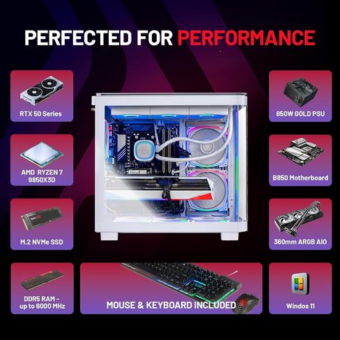 كمبيوتر الألعاب Skytech Gaming King 95، AMD Ryzen 7 9850X3D 4.7 جيجا هرتز، NVIDIA RTX 5080 16 جيجا VRAM، 1 تيرابايت Gen4 NVMe SSD، 32 جيجا DDR5 RAM 6000، 850 وات Gold ATX 3 PSU، 360 ARGB AIO، Wi-Fi، Win 11، سطح المكتب in Kuwait