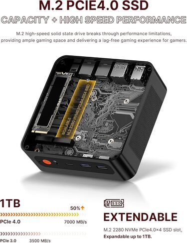 N4 Mini PC 11 Pro، Ryzen 9 6900HX (يصل إلى 4.9 جيجا هرتز)، Radeon 680M GPU، كمبيوتر مكتبي للألعاب، ذاكرة الوصول العشوائي LPDDR5 سعة 32 جيجابايت، 1 تيرابايت SSD، شبكة NIC LAN مزدوجة بسرعة 1000 ميجا بت في الثانية، شاشة ثلاثية 4K، WiFi 6E، BT5.3 in Kuwait
