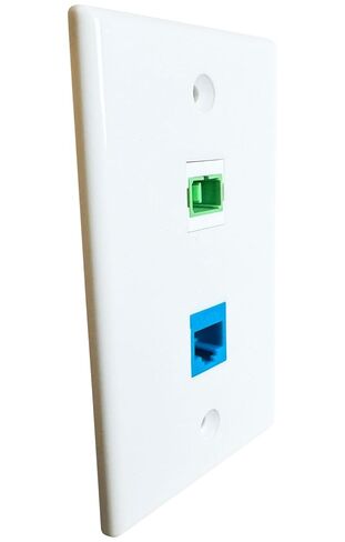 لوحة حائط من الألياف الضوئية، لـ SC/APC، Simplex، مع منفذ Cat6 Ethernet، وحامل تثبيت منخفض الجهد متضمن - أبيض in Saudi Arabia
