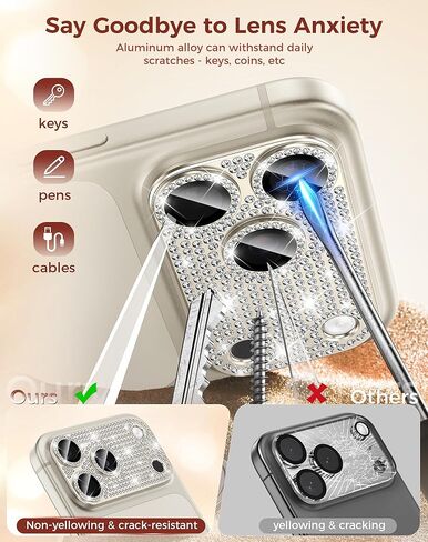 واقي عدسة الكاميرا Goton لهاتف iPhone 17 Pro Max Diamond Bling - ليس من السهل السقوط، امتصاص قوي، ملحقات غطاء شاشة الكاميرا الخلفية من سبائك الألومنيوم المعدنية اللامعة لهاتف 17 Promax، فضي in Kuwait