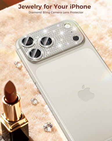 واقي عدسة الكاميرا Goton لهاتف iPhone 17 Pro Max Diamond Bling - ليس من السهل السقوط، امتصاص قوي، ملحقات غطاء شاشة الكاميرا الخلفية من سبائك الألومنيوم المعدنية اللامعة لهاتف 17 Promax، فضي in Kuwait