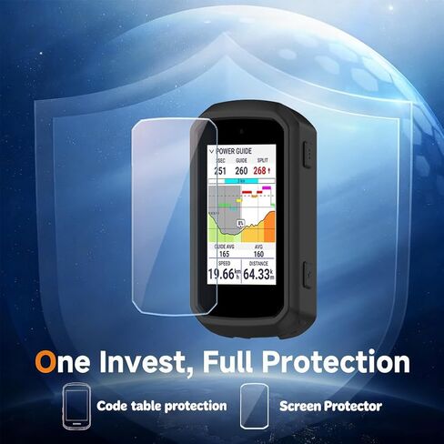 واقي شاشة لجهاز Garmin Edge 850/Edge 550 GPS (3+1pack) وغطاء حافظة من السيليكون، طبقة من الزجاج المقسى مضادة للخدش تغطية كاملة عالية الوضوح (أسود) in Kuwait