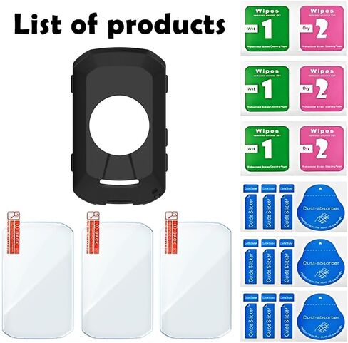 واقي شاشة لجهاز Garmin Edge 850/Edge 550 GPS (3+1pack) وغطاء حافظة من السيليكون، طبقة من الزجاج المقسى مضادة للخدش تغطية كاملة عالية الوضوح (أسود) in Kuwait