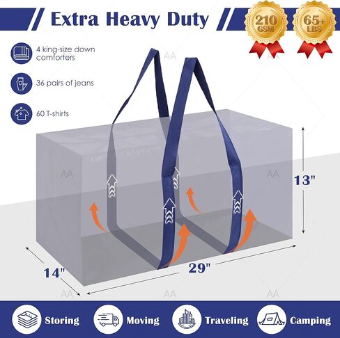6 Pack Extra Large Heavy Duty Moving Bags with Reinforced Zipper & Wide Handles, Moisture-Resistant Storage Bins Packing Cubes for Clothes, College Dorm, Travel, and Home Organization, Dark Blue in Kuwait
