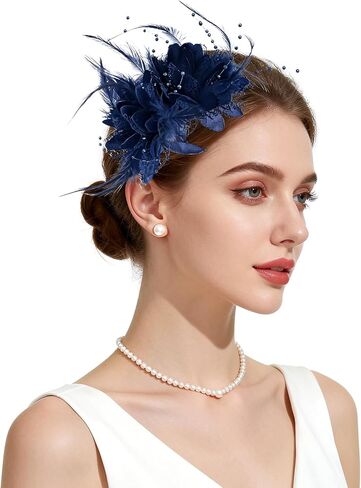 Womens Fascinators Hats Tea Party Hats for Women, Feather Pearl Headband for Wedding Cocktail Dresses Accessories in Saudi Arabia