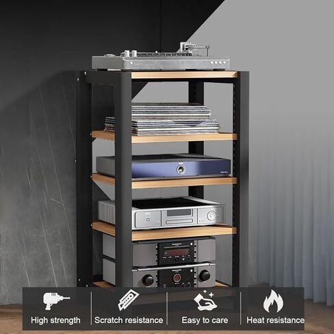 2/3/4/5 Tier Audio Cabinet Stand, Adjustable Media Rack for Record Player, AV Component Tower, Home Stereo System with Height-Adjustable Shelves, Beige in Saudi Arabia