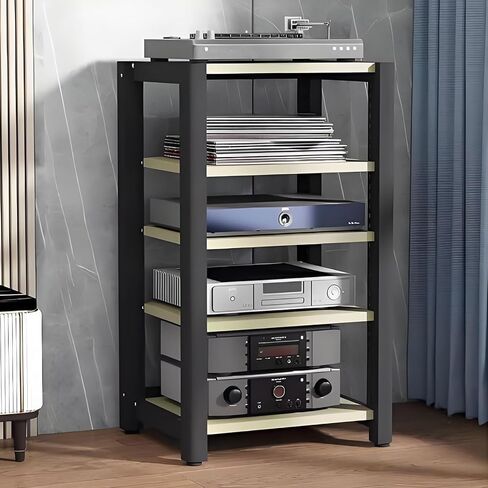 2/3/4/5 Tier Audio Cabinet Stand, Adjustable Media Rack for Record Player, AV Component Tower, Home Stereo System with Height-Adjustable Shelves, Beige in Saudi Arabia