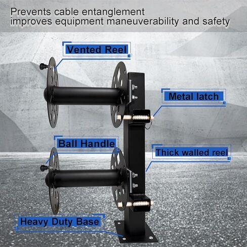 Heavy Duty Double Welding Cable Reel, Welding Reels for Leads, Black Double Side Swivel Base 10" Reel, Suitable for use with 150 ft of 1/0 Cable and 125 ft of 2/0 Cable, 6-Yr Service. in Kuwait