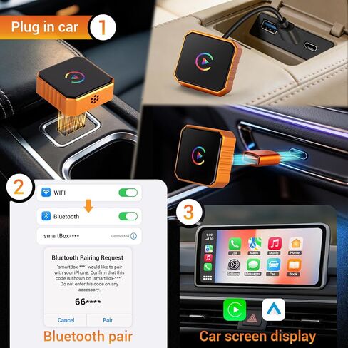 Wireless CarPlay Adapter for iPhone & Android, 2-in-1 Wireless CarPlay with Type-C Extension, Convert Wired to Wireless for Apple iOS 10+, Android auto, Plug and Play Bluetooth CarPlay Adapter in Kuwait