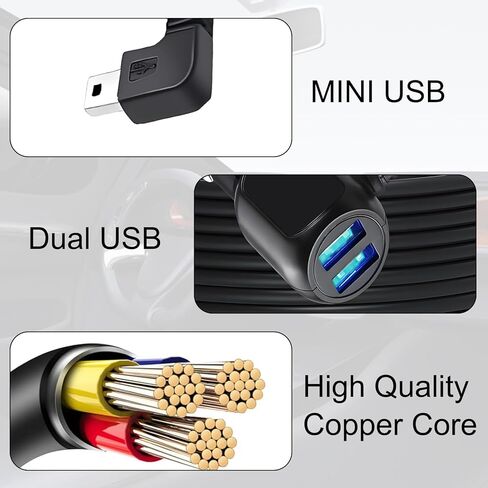 كابل شاحن كاميرا سيارة داش من مايويلا، سلك طاقة كاميرا داش USB صغير مع كابل شحن سيارة بمنفذ USB مزدوج لنماذج مختلفة من 12 فولت إلى 24 فولت من DVR للسيارة، وملاح GPS، والإنذار المبكر (11.5 قدم) in Kuwait