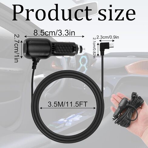 كابل شاحن كاميرا سيارة داش من مايويلا، سلك طاقة كاميرا داش USB صغير مع كابل شحن سيارة بمنفذ USB مزدوج لنماذج مختلفة من 12 فولت إلى 24 فولت من DVR للسيارة، وملاح GPS، والإنذار المبكر (11.5 قدم) in Kuwait