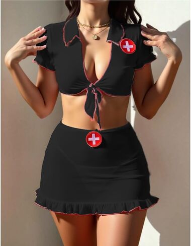 Sexy Nurse Costume for Women - Role Play Lingerie Uniform Dress with Hat Accessory in Saudi Arabia