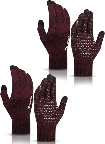 TRENDOUX 2 Pairs Touchscreen Winter Gloves： Anti-Slip Knit Cold Weather Warm Gloves for Men Women Driving Running Gift in Saudi Arabia