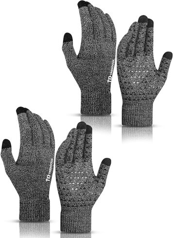 TRENDOUX 2 Pairs Touchscreen Winter Gloves： Anti-Slip Knit Cold Weather Warm Gloves for Men Women Driving Running Gift in Saudi Arabia