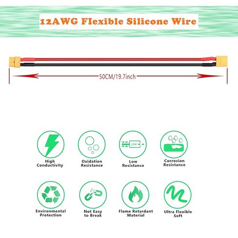 XT60 XT-60 Extension Cable, XT60 Male to XT60 Female Adapter Extension Cord with 50cm 12AWG Silicone Wire for Solar Panel RV Automotive RC Lipo Battery in Saudi Arabia
