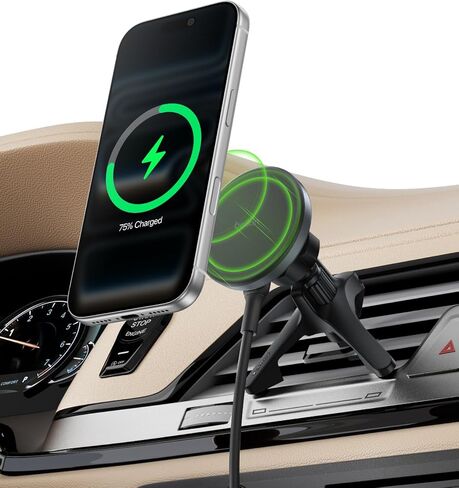 شاحن سيارة لاسلكي من بيلكين، حامل مغناطيسي للسيارة مع كابل USB C بطول 1 متر، شاحن iPhone سريع متوافق مع Qi2 MagSafe لهواتف iPhone 17 وGalaxy S25 وPixel 10 والمزيد - ملحقات السفر - أسود in Kuwait