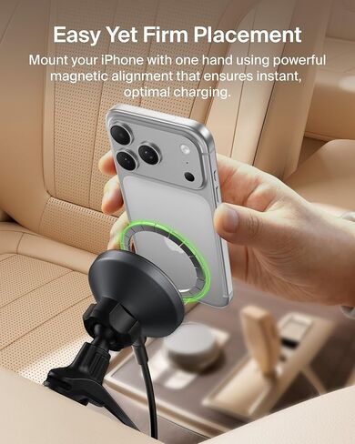 شاحن سيارة لاسلكي من بيلكين، حامل مغناطيسي للسيارة مع كابل USB C بطول 1 متر، شاحن iPhone سريع متوافق مع Qi2 MagSafe لهواتف iPhone 17 وGalaxy S25 وPixel 10 والمزيد - ملحقات السفر - أسود in Kuwait
