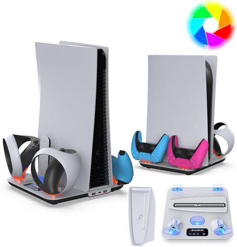 محطة شحن وحدة التحكم SOTY لوحدة التحكم PS VR2 وPS5 وحامل التبريد الصامت PS5/Slim/Pro مع مصابيح RGB؛ محطة تبريد؛ شاحن وحدة التحكم؛ مجموعة ملحقات PS5/Slim/Pro؛ حامل سماعة الرأس in Kuwait