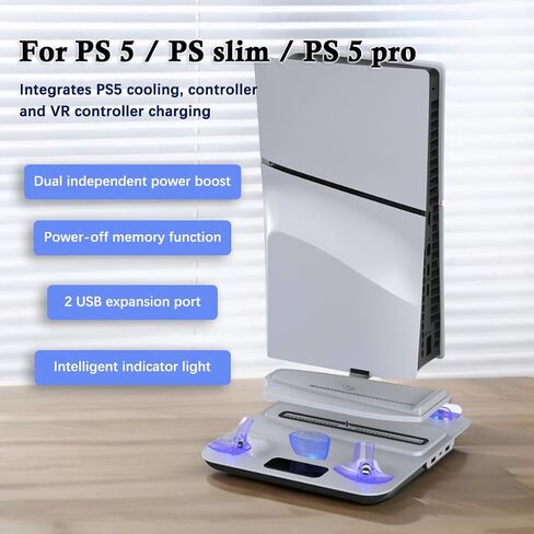 محطة شحن وحدة التحكم SOTY لوحدة التحكم PS VR2 وPS5 وحامل التبريد الصامت PS5/Slim/Pro مع مصابيح RGB؛ محطة تبريد؛ شاحن وحدة التحكم؛ مجموعة ملحقات PS5/Slim/Pro؛ حامل سماعة الرأس in Kuwait