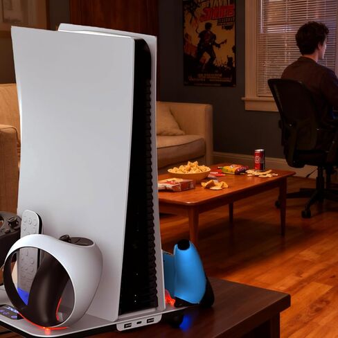 محطة شحن وحدة التحكم SOTY لوحدة التحكم PS VR2 وPS5 وحامل التبريد الصامت PS5/Slim/Pro مع مصابيح RGB؛ محطة تبريد؛ شاحن وحدة التحكم؛ مجموعة ملحقات PS5/Slim/Pro؛ حامل سماعة الرأس in Kuwait