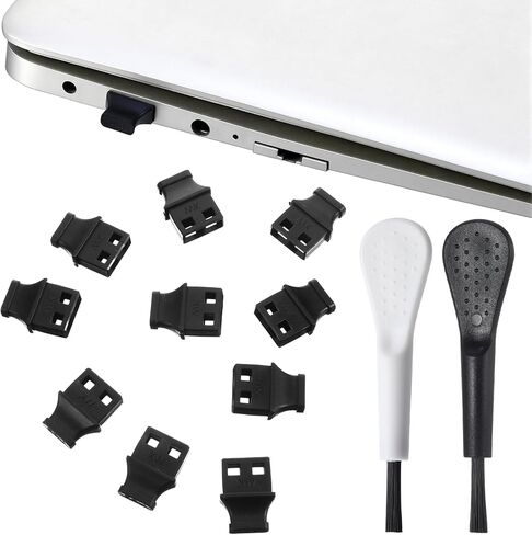 10 قطع من سدادات منفذ غطاء الغبار USB من النوع A مع مقبض، مجموعة أدوات حماية منافذ USB أنثى سوداء من النوع A مع فرشتي تنظيف للكمبيوتر المحمول وجهاز التوجيه التلفزيوني وجميع الأجهزة in Kuwait