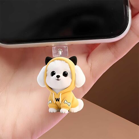 Yellow Hoodie Dog Dust Plug Acrylic Charms for electronic products,Type-C Charging Port Dust Plugs Pendant Compatible with E-Reader Phone Tablet, Gift for Christmas, Birthday, Anniversary Day in Saudi Arabia