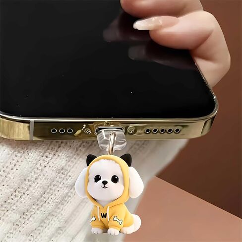 Yellow Hoodie Dog Dust Plug Acrylic Charms for electronic products,Type-C Charging Port Dust Plugs Pendant Compatible with E-Reader Phone Tablet, Gift for Christmas, Birthday, Anniversary Day in Saudi Arabia