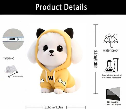 Yellow Hoodie Dog Dust Plug Acrylic Charms for electronic products,Type-C Charging Port Dust Plugs Pendant Compatible with E-Reader Phone Tablet, Gift for Christmas, Birthday, Anniversary Day in Saudi Arabia