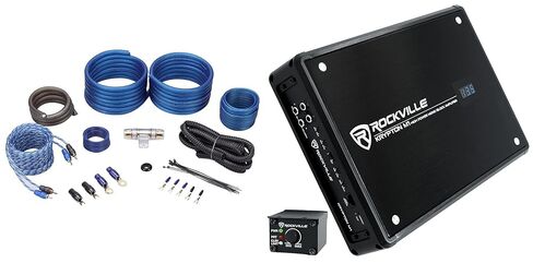 حزمة صوت السيارة Rockville: Krypton-M1 2000w Peak/500w RMS Mono 1 Ohm Car Amplifier مع جهاز تحكم عن بعد، RWK41 4-Gauge مجموعة أدوات تثبيت كاملة مع RCA، عنصرين in Kuwait