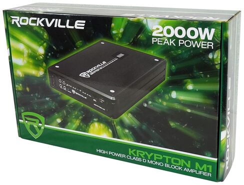 حزمة صوت السيارة Rockville: Krypton-M1 2000w Peak/500w RMS Mono 1 Ohm Car Amplifier مع جهاز تحكم عن بعد، RWK41 4-Gauge مجموعة أدوات تثبيت كاملة مع RCA، عنصرين in Kuwait