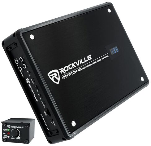 حزمة صوت السيارة Rockville: Krypton-M1 2000w Peak/500w RMS Mono 1 Ohm Car Amplifier مع جهاز تحكم عن بعد، RWK41 4-Gauge مجموعة أدوات تثبيت كاملة مع RCA، عنصرين in Kuwait